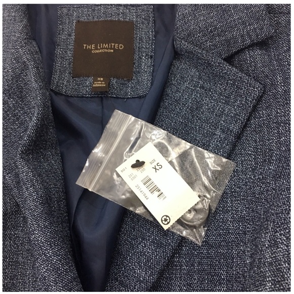 THE LIMITED Chambray Dark Denim Blue White Chic Button Belted Blazer Jacket - Picture 3 of 12